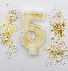 Свеча цифра "5" с золотом